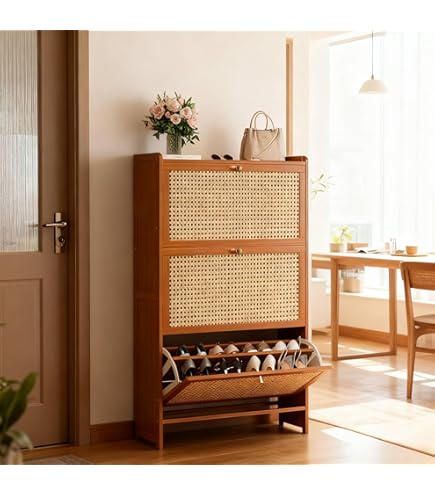 Amazon｜シューズラック 玄関収納 ドア付き 天然竹製 メッシュドア